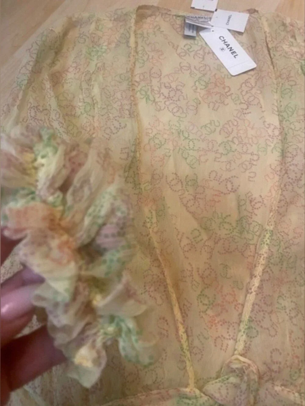 NWT Chanel Sheer Tie-Front Top -Yellow